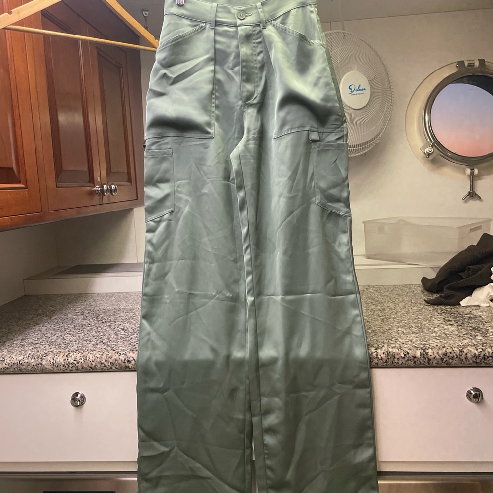 Cargo Style Silky Green Women's Pants